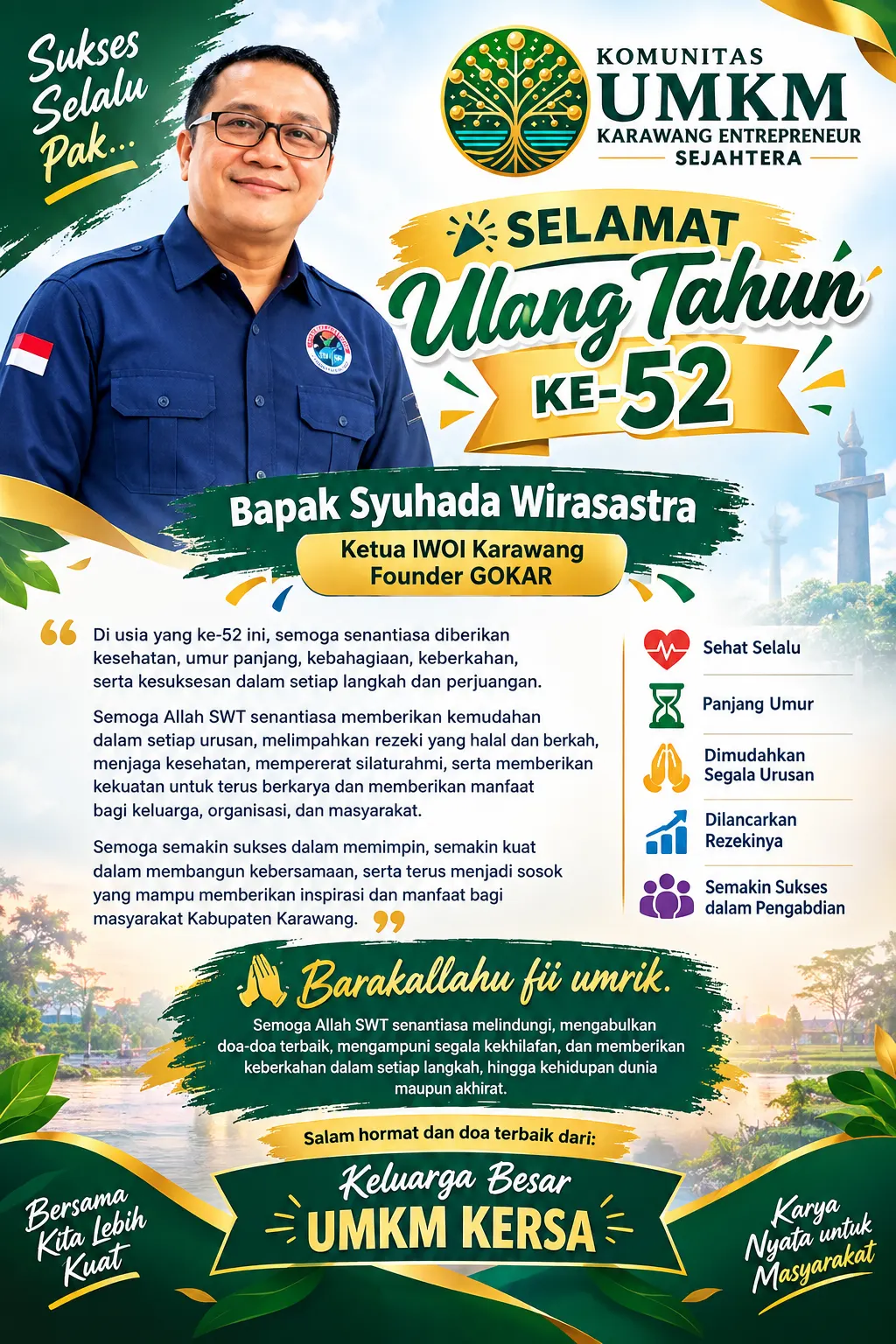 Selamat Ulang Tahun ke-52, Syuhada Wirasastra: Terus Mengabdi, Menginspirasi, dan Membangun Karawang
