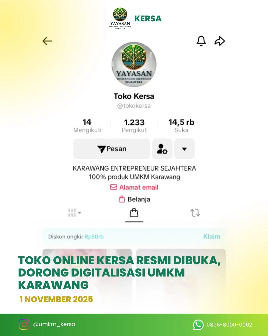 KERSA Resmi Buka Toko Online di TikTok, Dorong Digitalisasi UMKM Karawang