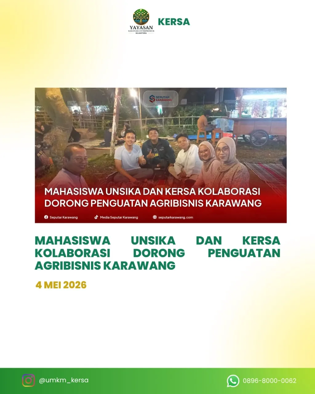 Diskusi Santai di Angkringan, KERSA dan Mahasiswa Unsika Bahas Peluang Agribisnis